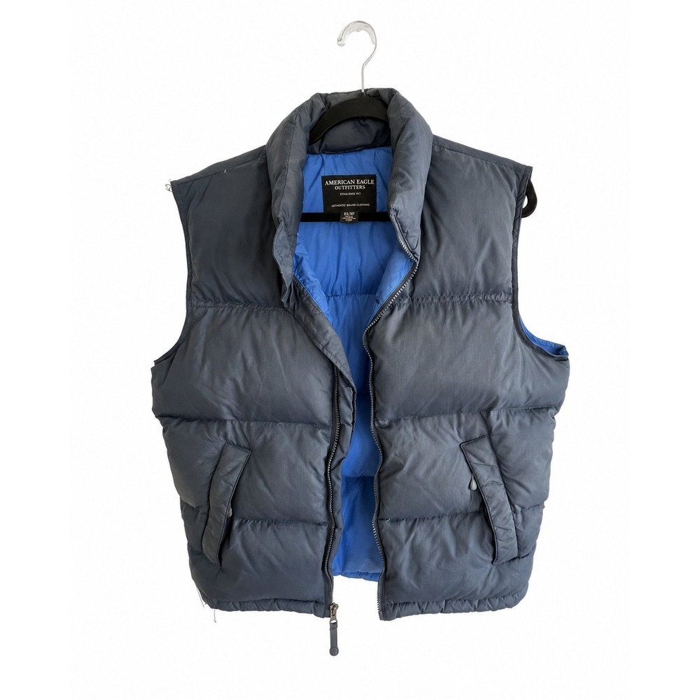 American Eagle USAE 1977 Expedition Down Puffer Vest Mens XS Navy Full Zip Y2K